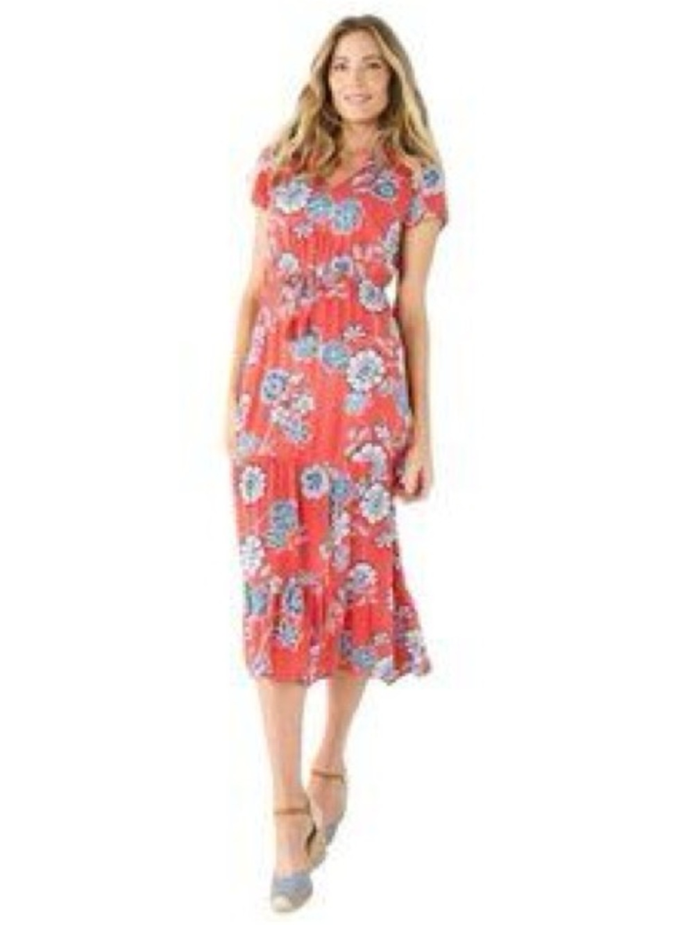 Sonoma Women's Floral Midi Dress Rayon red white blue Size XXL